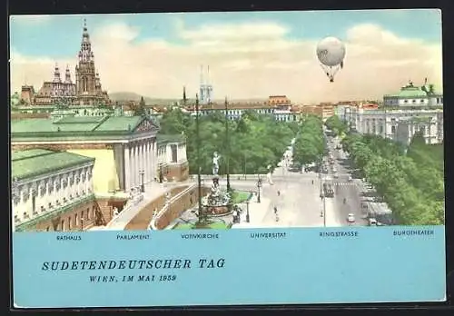 AK Wien, Sudentendeutscher Tag Mai 1959, Ballon über der Ringstrasse