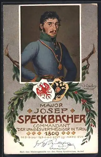 Künstler-AK Portrait Josef Speckbacher, Commandant der Landesverteidiger in Tirol 1809