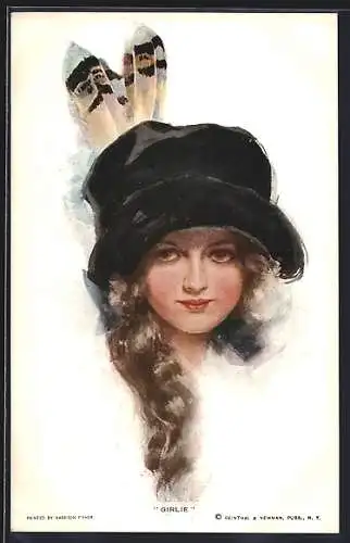 Künstler-AK Harrison Fisher: Bildnis einer jungen Dame mit Hut
