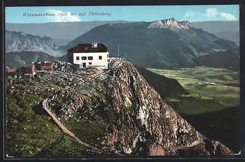 AK Watzmannhaus, Berghütte mit Untersberg