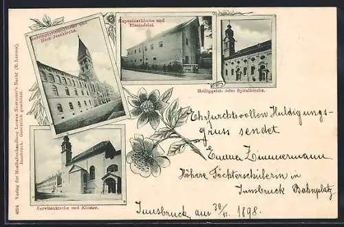 AK Innsbruck, Kapuzinerkirche und Einsidelei, Heiliggeist- o. Spitalkirche, Redemptoristenkloster