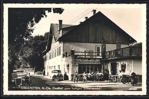 AK Dreistetten, Gasthof Zum lustigen Scherrerwirt, Auto