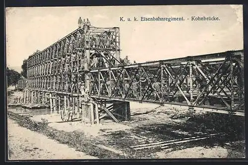 AK K. u. k. Eisenbahn- u. Telegraphenregiment, Dreietagige Eisenbahnbrücke