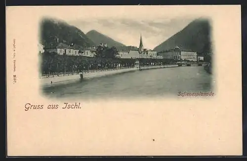 AK Bad Ischl, Sofienesplanade am Fluss