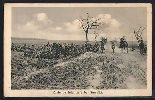 AK Suwalki, Rastende Infanterie an einer Landstrasse