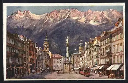 AK Innsbruck, Maria Theresienstrasse, Strassenbahn