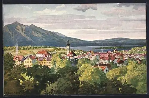 AK Murnau / Staffelsee, Gesamtansicht mit Blick auf den Staffelsee