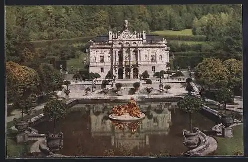 AK Ettal, Schloss Linderhof aus der Vogelschau