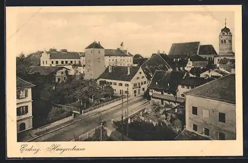 AK Erding, Haagerstrasse, Blick über die Dächer