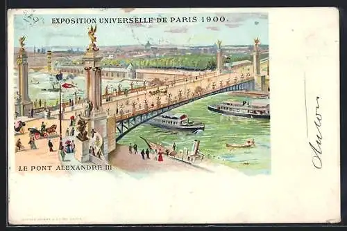 Lithographie Paris, Exposition universelle de 1900, Le Pont Alexandre III