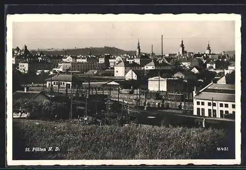 AK St. Pölten, Ortsansicht mit Bahnhof und Kirchen