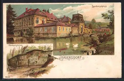 Lithographie Wien-Hadersdorf, Laudonschloss, Türkensteine