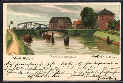 Künstler-AK C.Biese: Rendsburg, Schleuse
