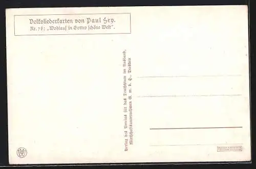 Künstler-AK Paul Hey: Volksliederkarte Nr. 78: Wohlauf in Gottes schöne Welt!, Wanderer verlässt die Heimat