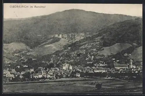 AK Oberkirch / Baden, Panorama-Ansicht mit Schloss und Renchtal