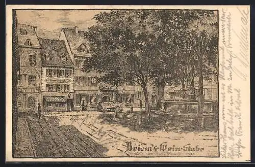 Künstler-AK Freiburg / Breisgau, Gasthaus Briem`s Weinstube am Kartoffelmarkt