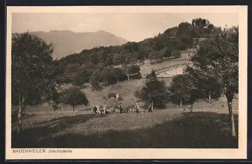 AK Badenweiler, Schlossberg und Bauern mit Kuh