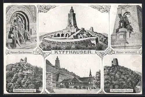 AK Kyffhäuser, Kyffhäuserdenkmal, Kaiser Barbarossa, Wilhelm I, Ruine Rothenburg