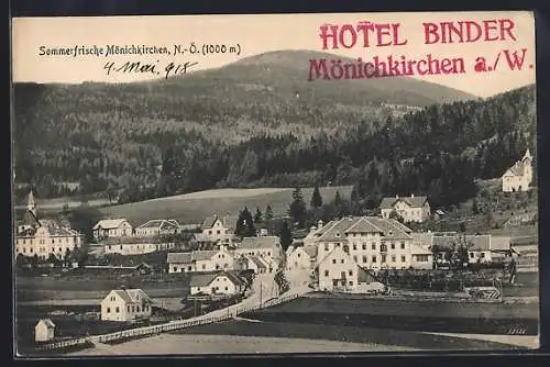 AK Mönichkirchen am Wechsel, Hotel Binder mit Strassenpartie