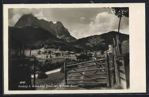 AK Kirchdorf in Tirol, Gasteig, Ortspartie mit Wildem Kaiser