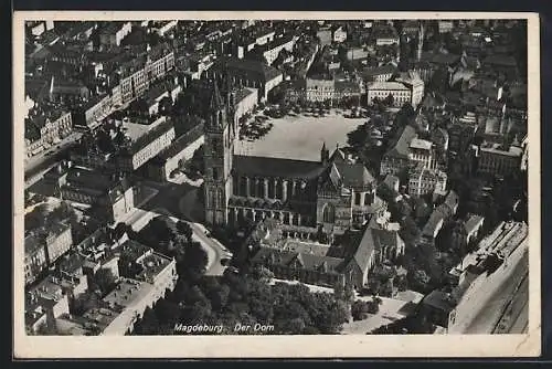AK Magdeburg, Teilansicht mit Dom aus der Vogelschau