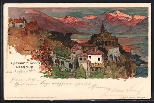 Künstler-AK Manuel Wielandt: Locarno, Panorama, Madonna del Sasso