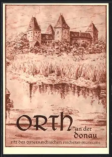 Künstler-AK Orth / Donau, Blick zum Schloss