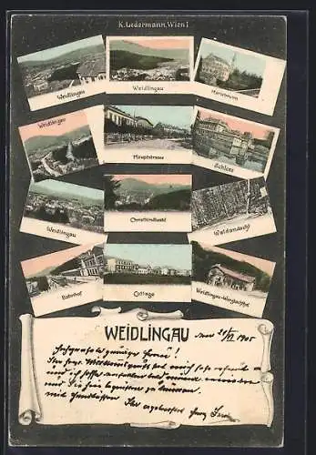 AK Weidlingau, Hauptstrasse, Schloss, Waldandacht, Bahnhof und Christkindlwand