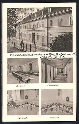 AK Baden, Wohltätigkeitshaus, Marchetstrasse, Innenansichten Speisesaal und Kabinenraum