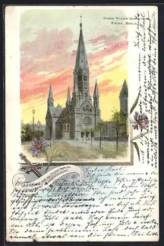 Lithographie Berlin-Charlottenburg, Partie an der Kaiser Wilhelm Gedächtnis Kirche