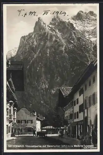 AK Mittenwald, Strassenpartie mit Viererspitze