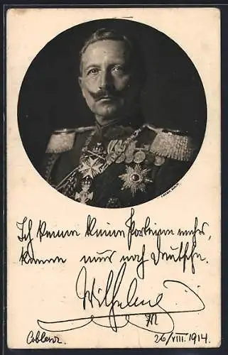 AK Kaiser Wilhelm II. un Uniform, Orden