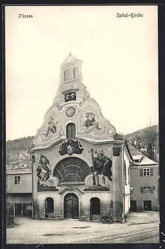 AK Füssen, Ansicht der Spital-Kirche