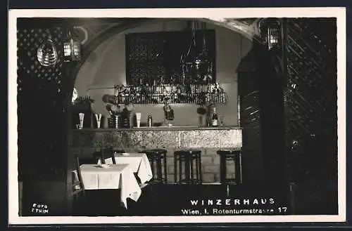 AK Wien, Gasthaus Winzerhaus, Barbereich, Rotenturmstrasse 17