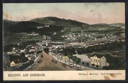 Künstler-AK Brunn am Gebirge, Totalansicht von der Hauptstrasse