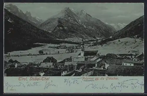 Mondschein-AK Fulpmes /Stubai-Thal, Teilansicht gegen die Gletscher