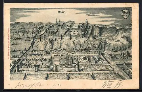 Künstler-AK Melk, Historische Ansicht anno 1677