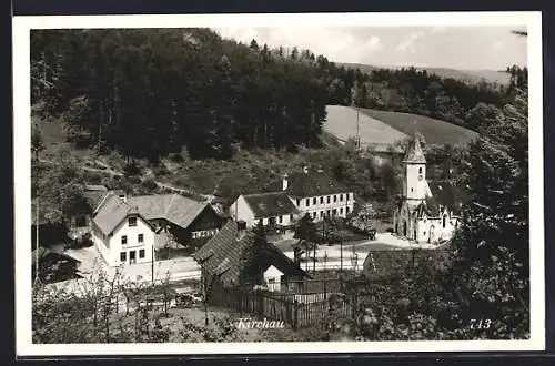 AK Warth /N.-Oe., Kirchau, Ortspartie mit Kirche