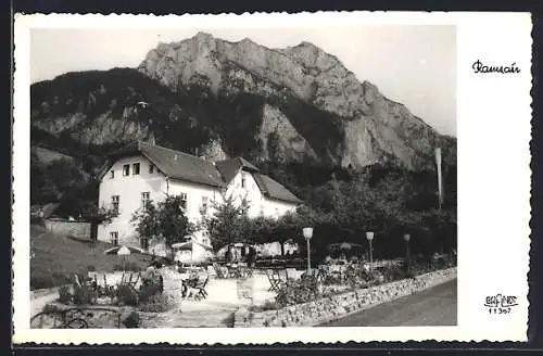 AK Bad Goisern am Hallstättersee, Ramsau, Cafe mit Bergen