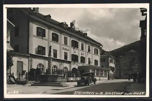 AK Steinach a. B., Springbrunnen vor dem Gasthof zur Post