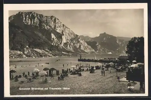 AK Gmunden, Strandbad mit Traunstein