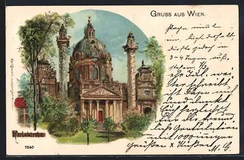 Lithographie Wien, Blick zur Karlskirche