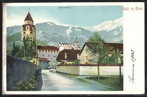 AK Hall in Tirol, Strassenpartie mit Münzturm