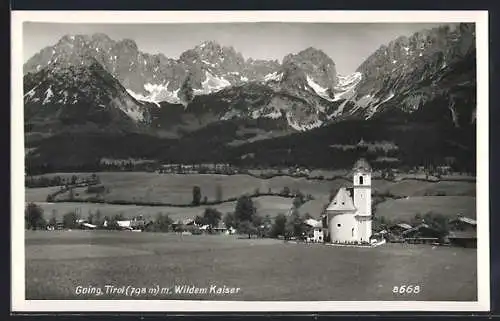 AK Going /Tirol, Kirche mit Wildem Kaiser