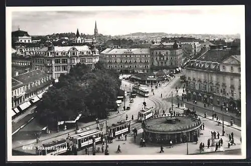 AK Graz, Blick über den Jakominiplatz mit Strassenbahn