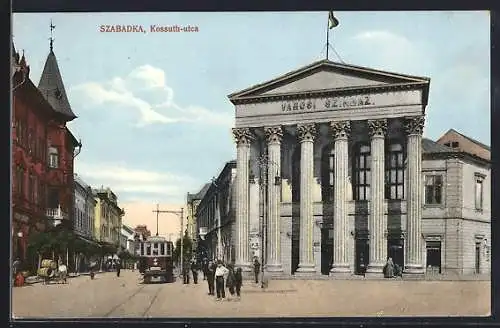 AK Subotica, Strassenpartie mit Strassenbahn