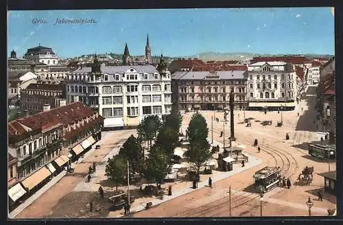 AK Graz, Jakominiplatz mit Strassenbahn