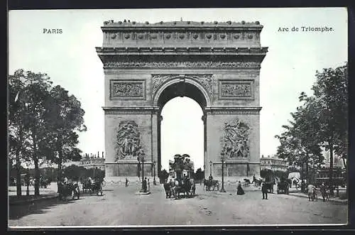 AK Paris, L`Arc de Triomphe, Triumphbogen & Pferdewagen