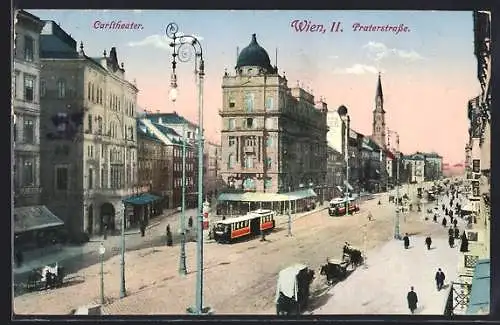 AK Wien, Praterstrasse am Carltheater, Strassenbahnen