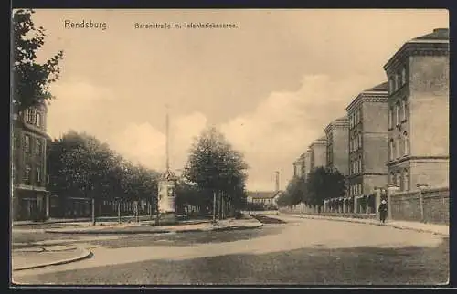 AK Rendsburg, Baronstrasse mit Infanteriekaserne